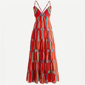 J. Crew Tiered 100% Organic Cotton Voile Striped Maxi Dress
